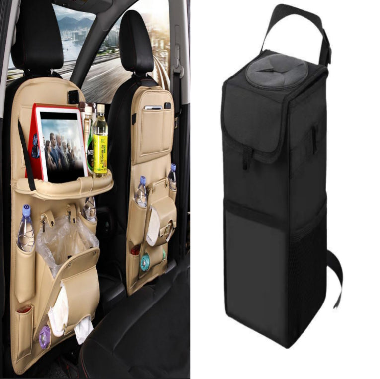 Trendy Pu Leather Car Storage Bag Multifunction Seat Back Tray Hangin