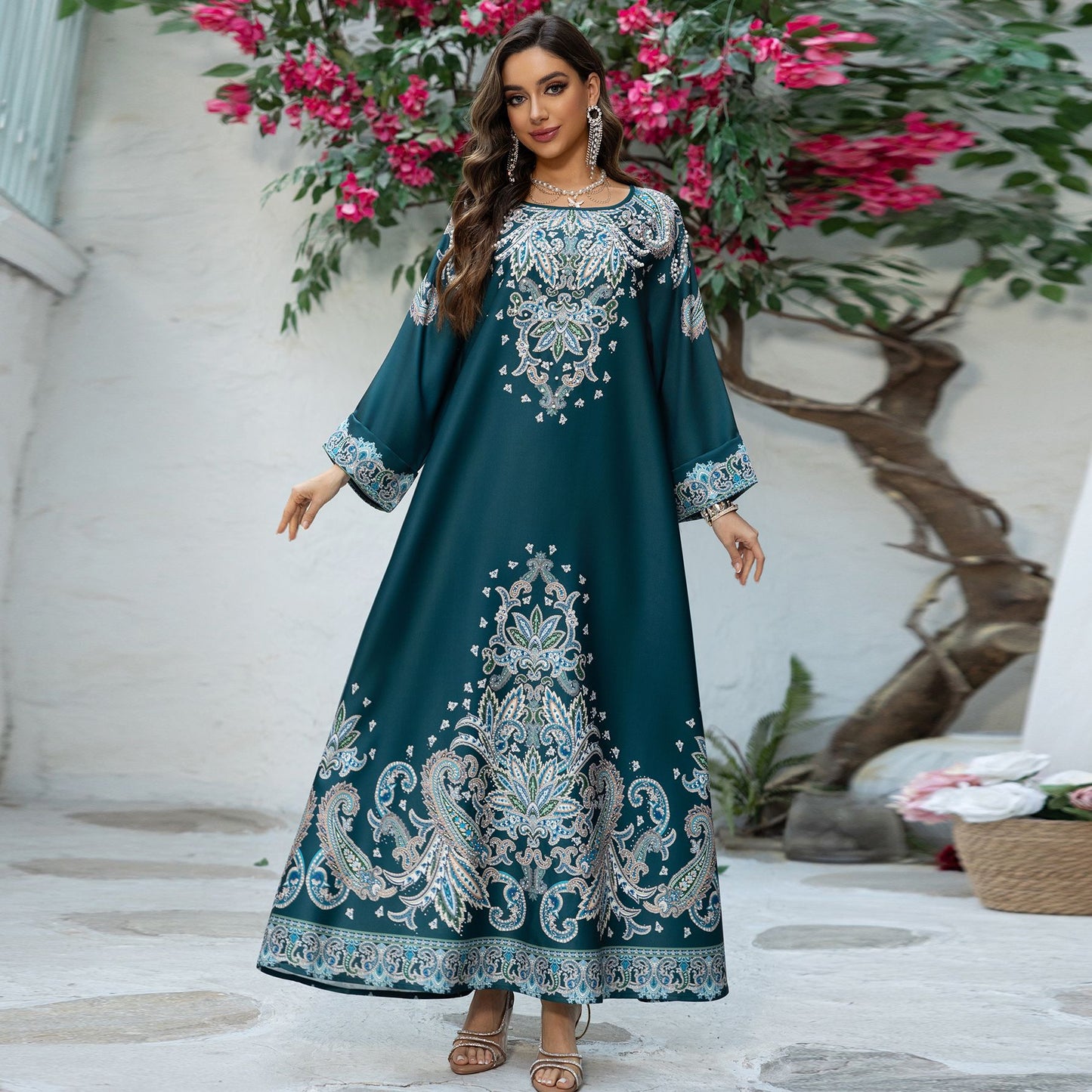 Stylish Muslim Robe Printed Dubai Women'S Clothing Dress for Everyday