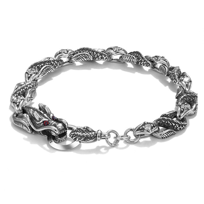 Men's Style 925 Silver Zodiac Dragon Bone Bracelet