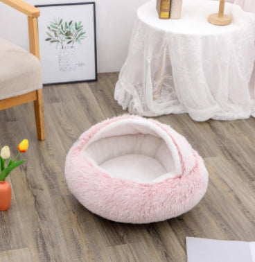 2 en 1 Lit pour chien et chat Lit d'hiver pour animaux de compagnie Lit rond en peluche Lit chaud Maison douce longue en peluche Produits pour animaux de compagnie