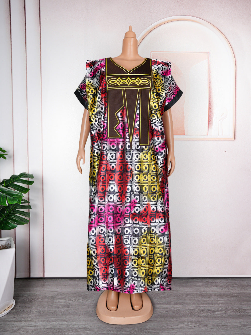 Stylish Plus Size Printed Dress Women'S Embroidery Muslim Robe for Ev
