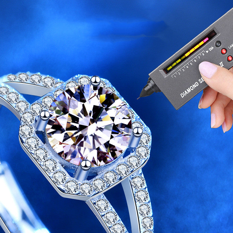 Diamond ring with a diamond scanner on a blue background