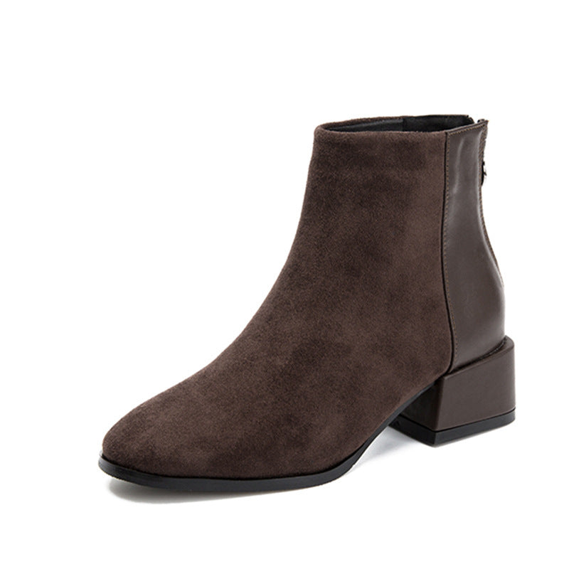Retro Square Heel Spitzschuh Stiefeletten Mode Vielseitig Chelsea Boot Damenschuhe