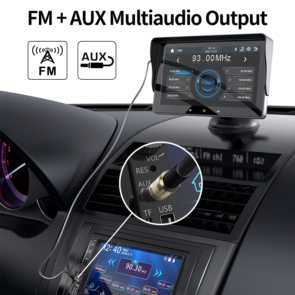 Écran CarPlay sans fil 7'' pour voiture, interface allume-cigare, ventouse universelle