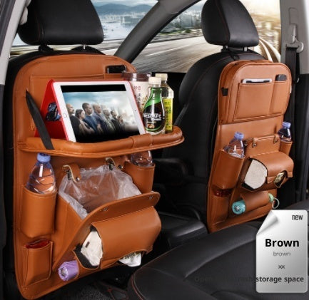 Trendy Pu Leather Car Storage Bag Multifunction Seat Back Tray Hangin