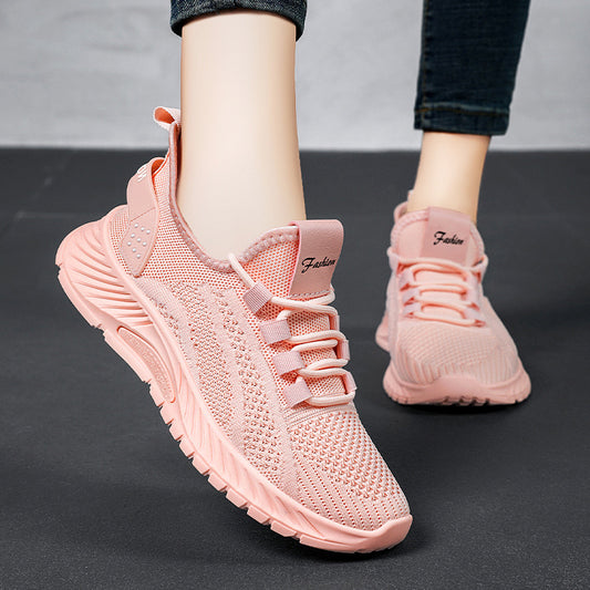 Modische, lässige Sportschuhe für Damen, flache Schnürschuhe, leichte, atmungsaktive Laufschuhe aus Mesh