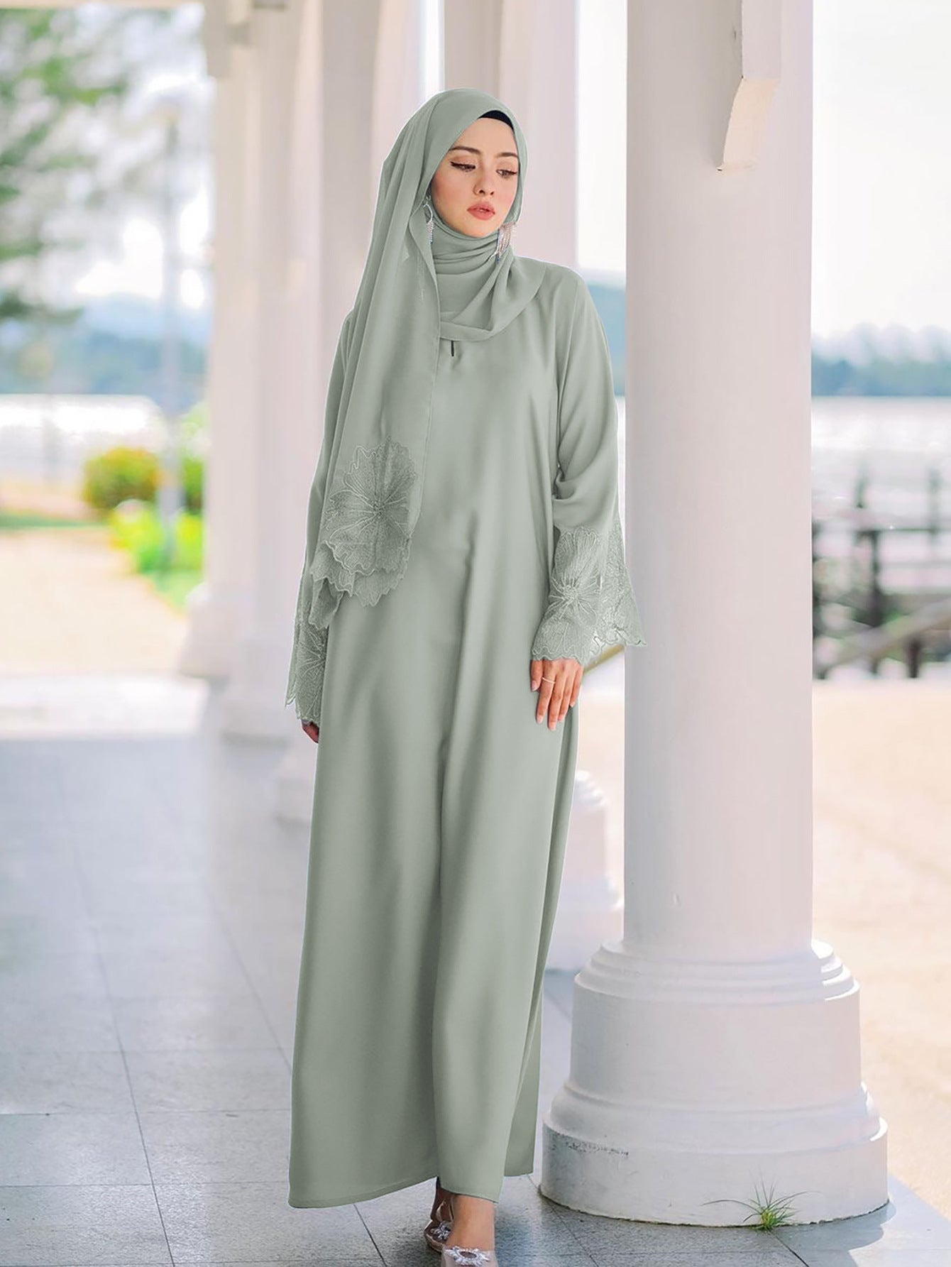 Robe musulmane pour femme, robe malaise indonésienne avec foulard