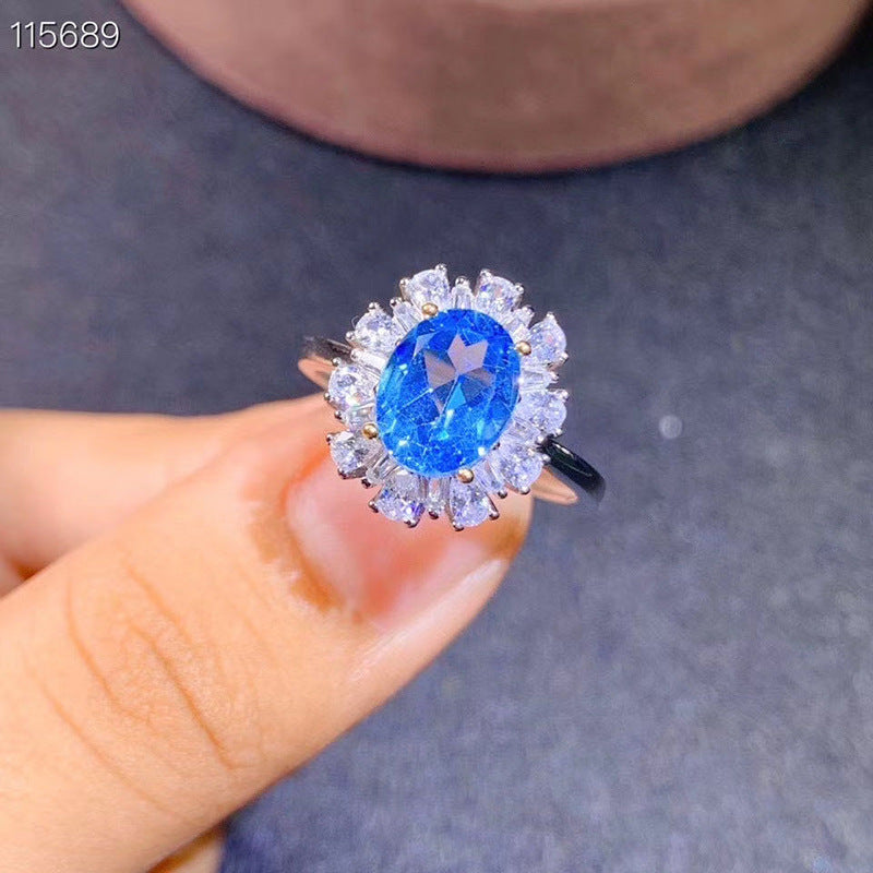 Damenmode Persönlichkeit Natürlicher Blautopasring