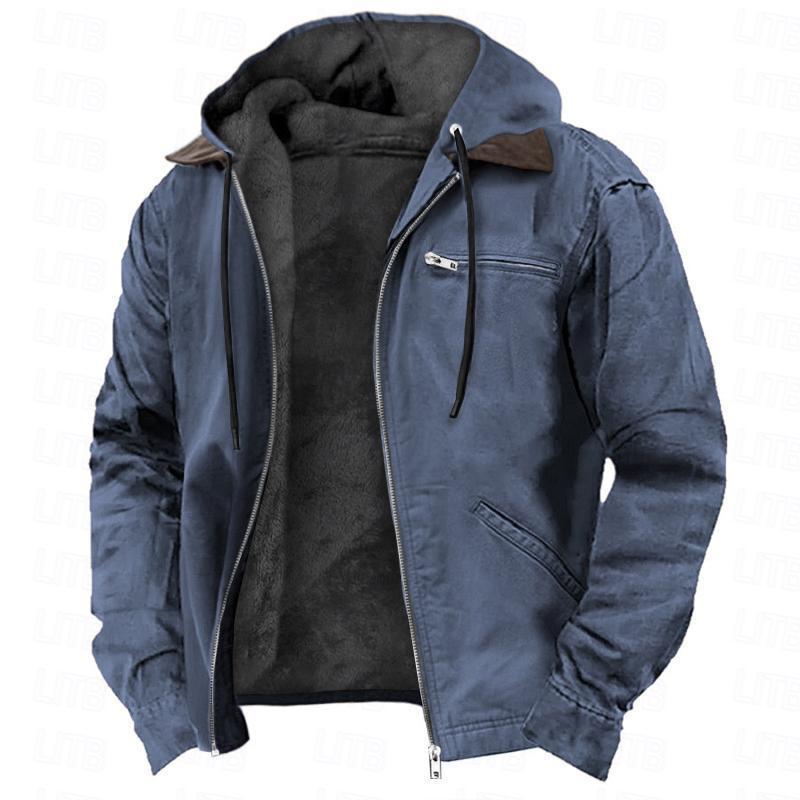 Winter Kapuzenmantel mit Taschen Mode Warme Fleece-Reißverschlussjacke Freizeit Oberbekleidung Herrenbekleidung