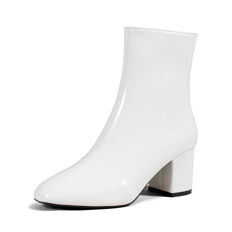 Stiefel mit klobigem Absatz und spitzer Zehenpartie und seitlichem Reißverschluss, modischer Stiefel bis zur Mitte der Wade für Damenschuhe
