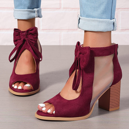 Plateau-Sandalen mit klobigen High Heels und Schleifendekoration, offener Zehenbereich, Blockabsatz, Knöchelriemen, Sandalen für Abendkleider, Brautpartys