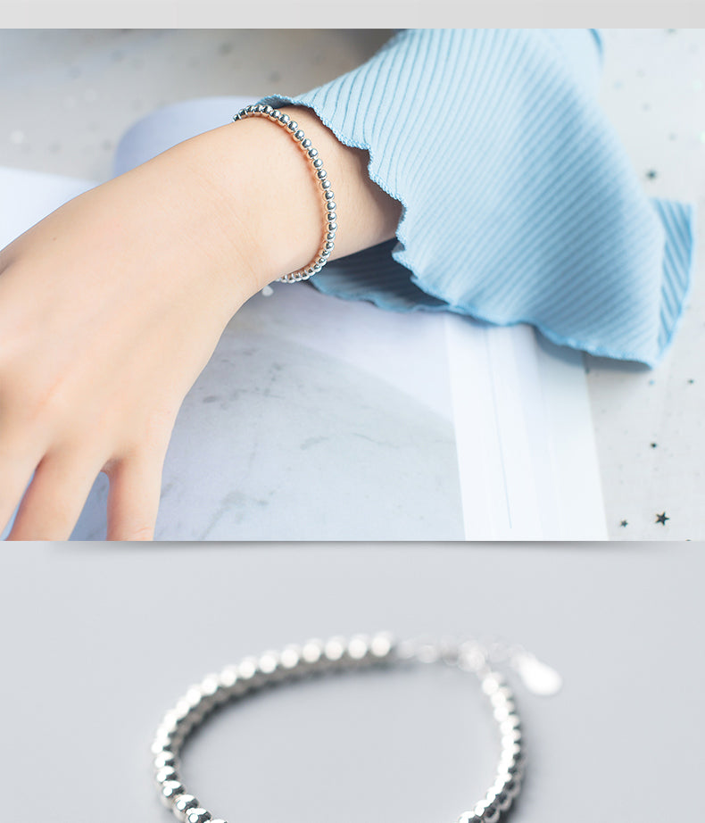 S925 Silver Bracelet Retro Simple Silver Ball Round Bead Bracelet Sweet Hand Jewelry