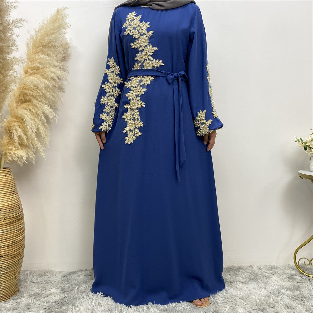 Stylish Fashion Lace Beaded Muslim Dress Women for Everyday Wear