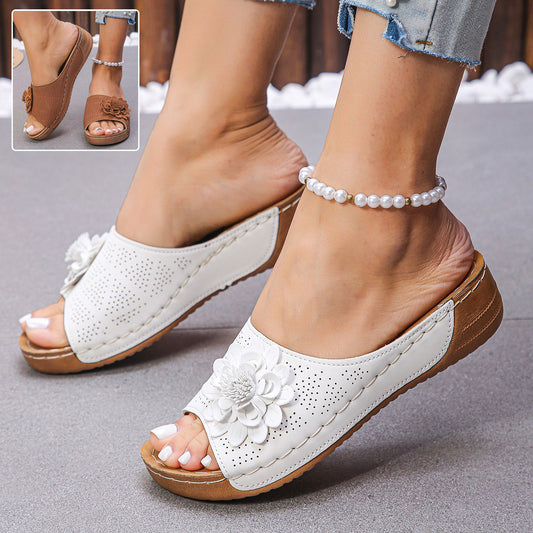 Blumen Keilsandalen Sommermode Retro Hohlsandalen Urlaub Strandschuhe für Frauen