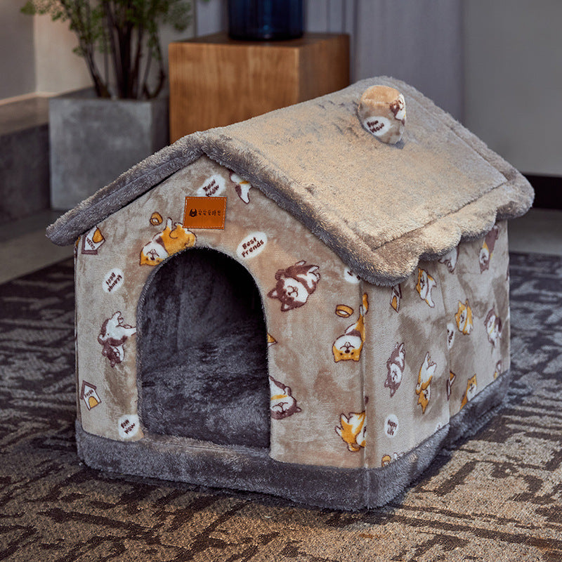 Niche pliable pour chien, lit pour chat, villa d'hiver, chenil, niche amovible, nid chaud, grotte fermée, canapé, fournitures pour animaux de compagnie