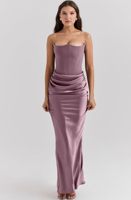Schlankes Tube Top Maxikleid, sexy, modisch, Bandeau, rückenfrei, Party-Abendkleider für Damen