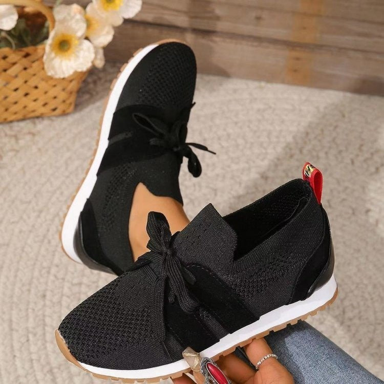 Nouvelles chaussures plates à lacets en maille pour femmes, chaussures de marche compensées respirantes et décontractées