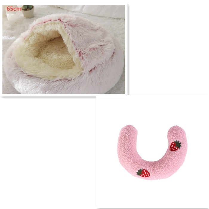 2 en 1 Lit pour chien et chat Lit d'hiver pour animaux de compagnie Lit rond en peluche Lit chaud Maison douce longue en peluche Produits pour animaux de compagnie
