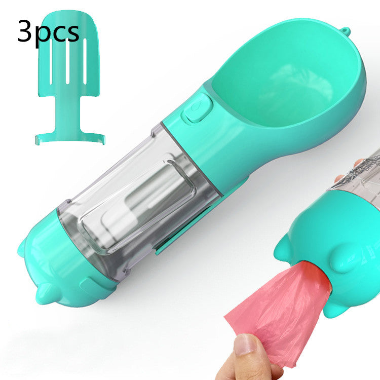 Bouteille d'eau pour animaux de compagnie, gamelle, rangement de sacs poubelles, portable pour voyage en extérieur, bouteille d'eau 3-en-1 pour chien