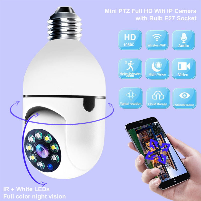 WLAN KAMERA 1080P Glühbirne 4-fach Zoom Kamera E27 Zuhause 5G WLAN Alarm Monitor