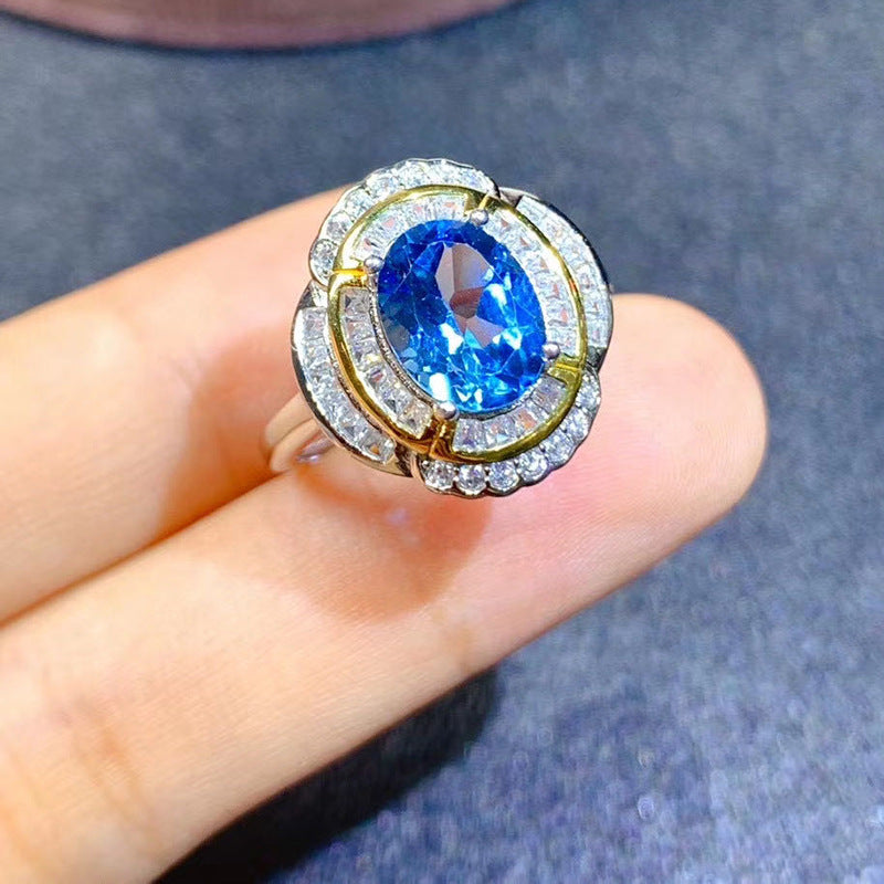 Damenmode Persönlichkeit Natürlicher Blautopasring