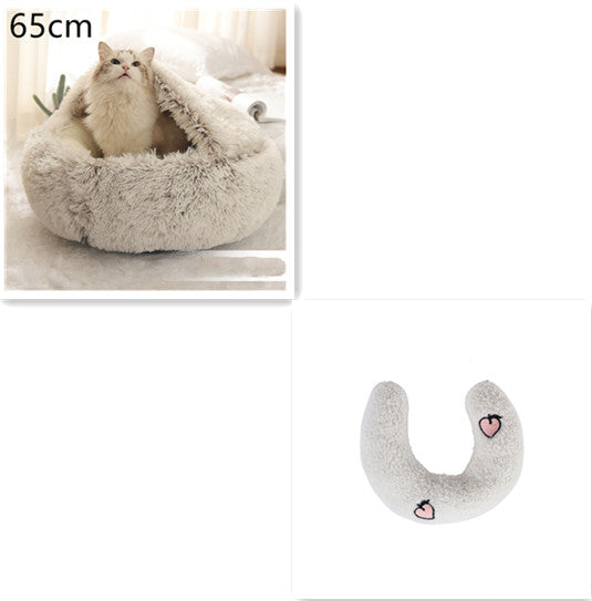 2 en 1 Lit pour chien et chat Lit d'hiver pour animaux de compagnie Lit rond en peluche Lit chaud Maison douce longue en peluche Produits pour animaux de compagnie