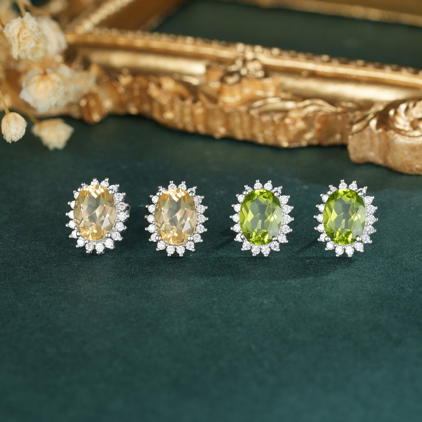 Stylish S925 Silver Natural Topaz Peridot Earrings Women'S Luxury Pre
