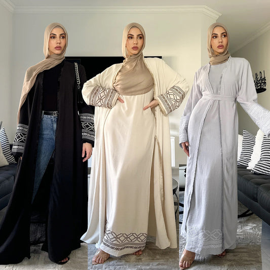 Stylish Fringe Cardigan Robe Muslim Dress for Everyday Wear