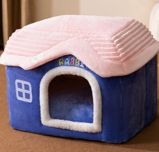 Niche pliable pour chien, lit pour chat, villa d'hiver, chenil, niche amovible, nid chaud, grotte fermée, canapé, fournitures pour animaux de compagnie