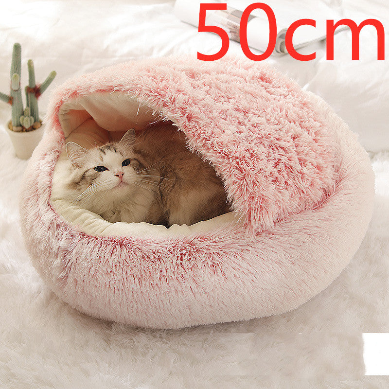 2 en 1 Lit pour chien et chat Lit d'hiver pour animaux de compagnie Lit rond en peluche Lit chaud Maison douce longue en peluche Produits pour animaux de compagnie
