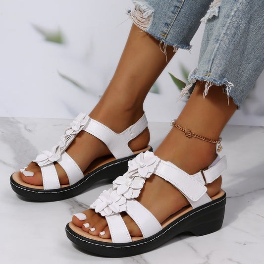Blumen Sandalen Sommer Klettverschluss Keile Schuhe für Frauen