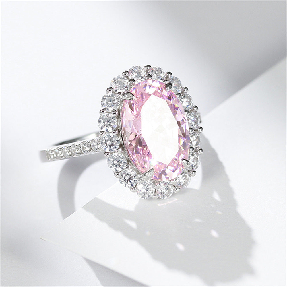 925 Sterling Silver Pink Diamond Egg-shaped Closed Wedding Ring European And American