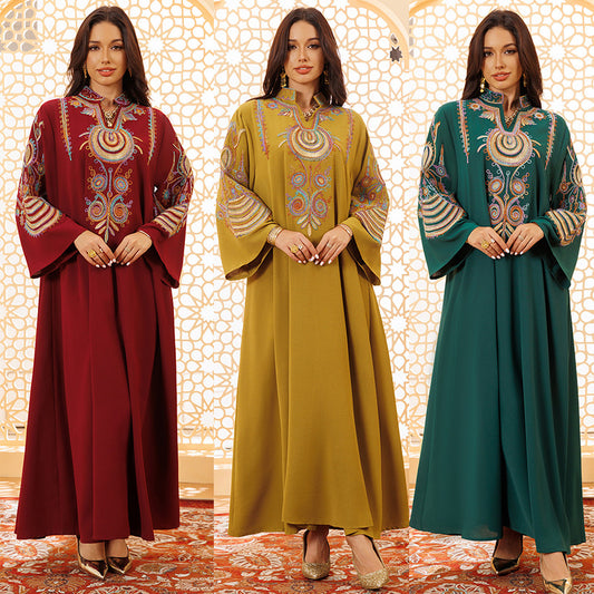 Stylish Women'S Embroidered Rope Embroidered Muslim Pullover Dress fo
