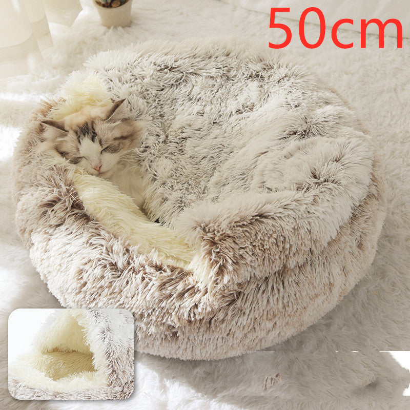 2 en 1 Lit pour chien et chat Lit d'hiver pour animaux de compagnie Lit rond en peluche Lit chaud Maison douce longue en peluche Produits pour animaux de compagnie