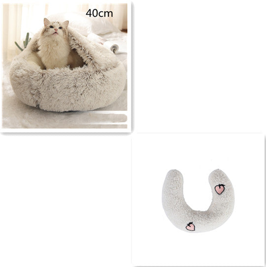 2 en 1 Lit pour chien et chat Lit d'hiver pour animaux de compagnie Lit rond en peluche Lit chaud Maison douce longue en peluche Produits pour animaux de compagnie