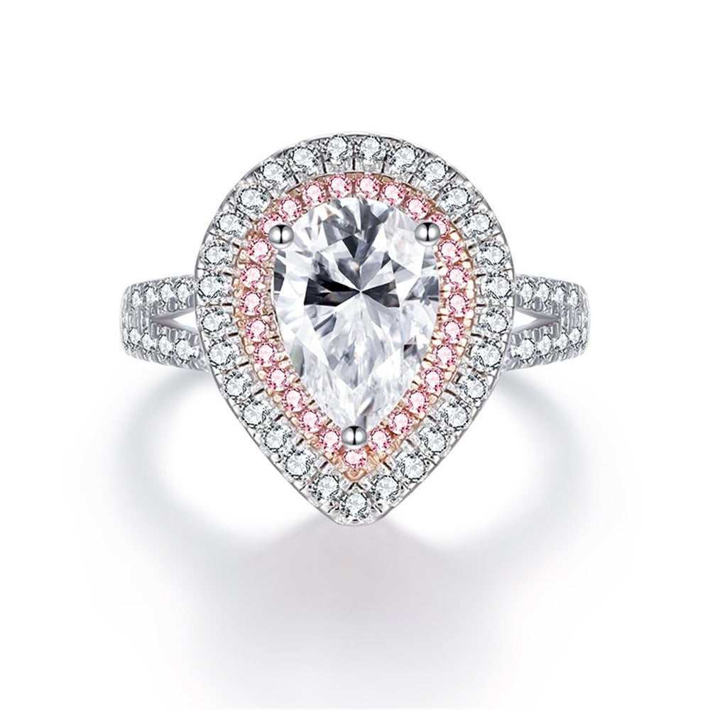 925 Sterling Silver Pink Diamond Egg-shaped Closed Wedding Ring European And American