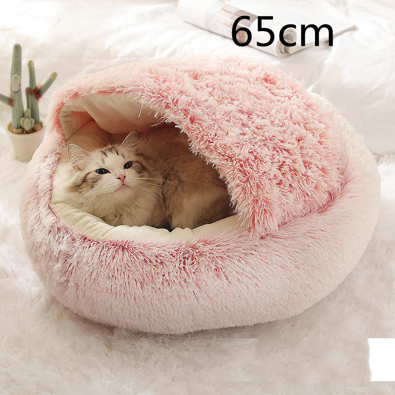 2 en 1 Lit pour chien et chat Lit d'hiver pour animaux de compagnie Lit rond en peluche Lit chaud Maison douce longue en peluche Produits pour animaux de compagnie