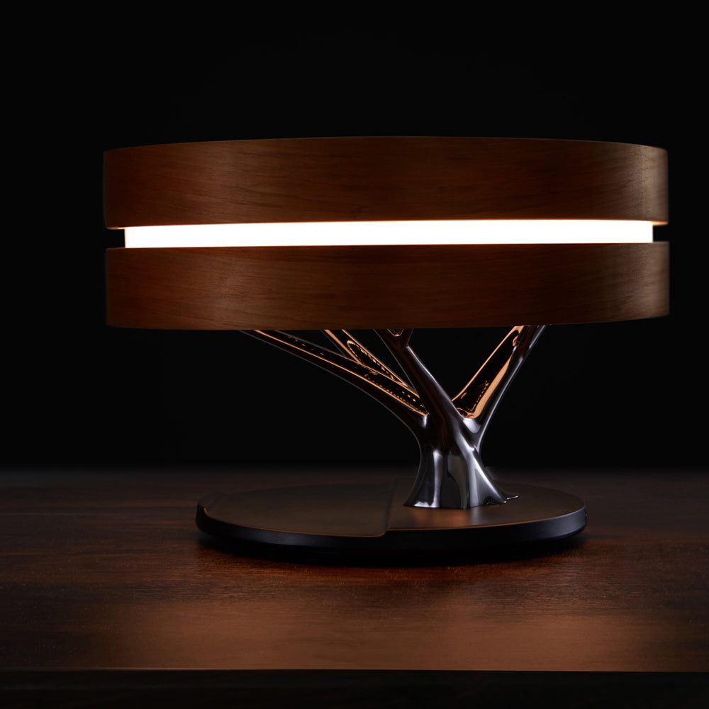 Lampe de chevet connectée intelligente et ronde avec haut-parleur Bluetooth, arbre lumineux LED WiFi et chargeur sans fil pour salon