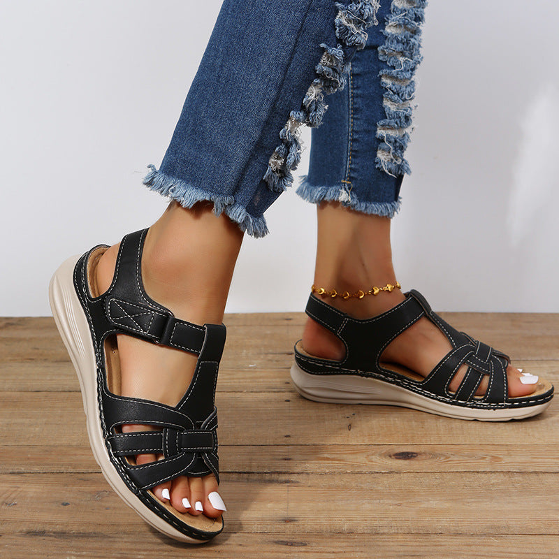 Römische Schuhe Damen Klettverschluss Knöchelriemen Sandalen Sommer Plateau Sandalen