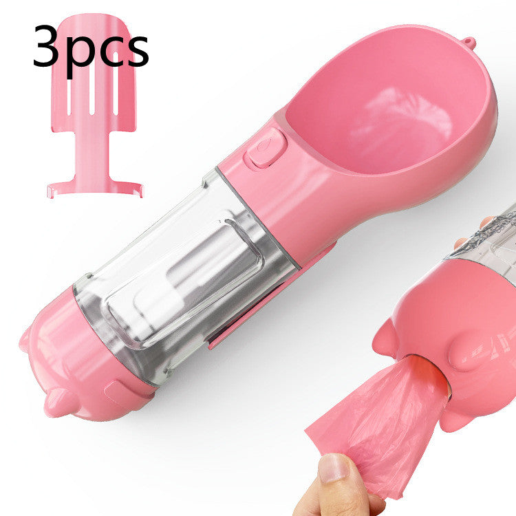 Bouteille d'eau pour animaux de compagnie, gamelle, rangement de sacs poubelles, portable pour voyage en extérieur, bouteille d'eau 3-en-1 pour chien