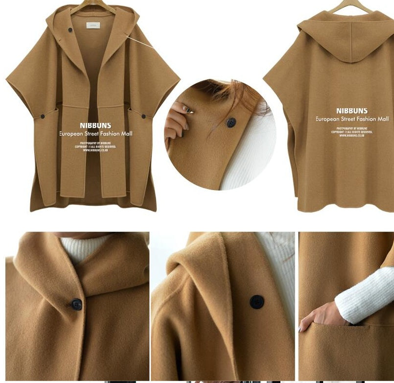 Hooded Casual Big Size Half Batwing Sleeve Cardigans Clock Type Jacket Female's New Fashion Coat