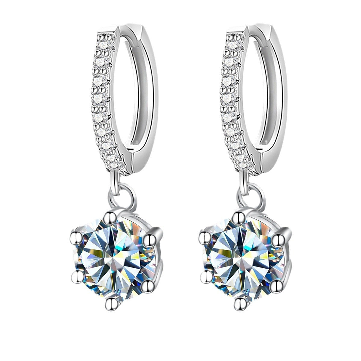 Boucles d'oreilles pendantes en argent sterling 925 classique six griffes moissanite femme