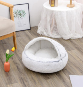 2 en 1 Lit pour chien et chat Lit d'hiver pour animaux de compagnie Lit rond en peluche Lit chaud Maison douce longue en peluche Produits pour animaux de compagnie