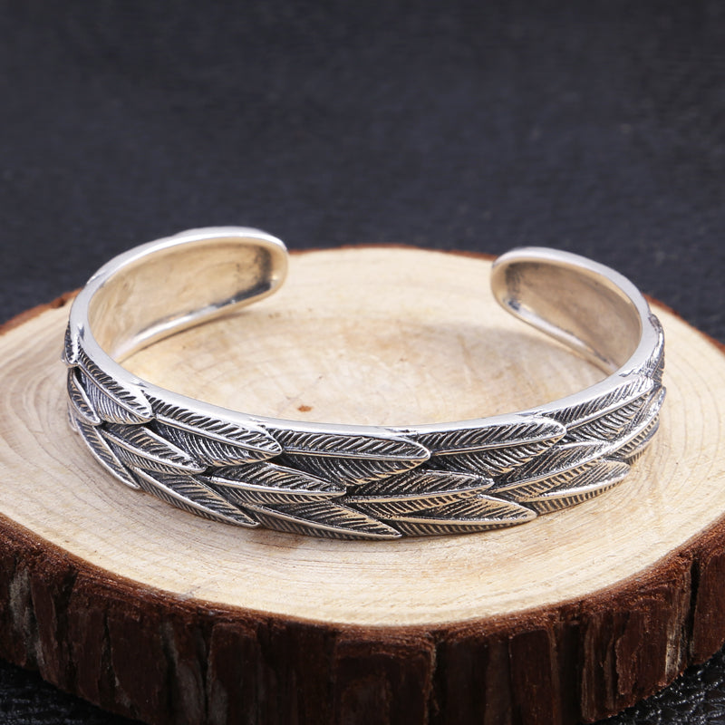 Trendy Silver Jewelry Sterling Feather Bracelet