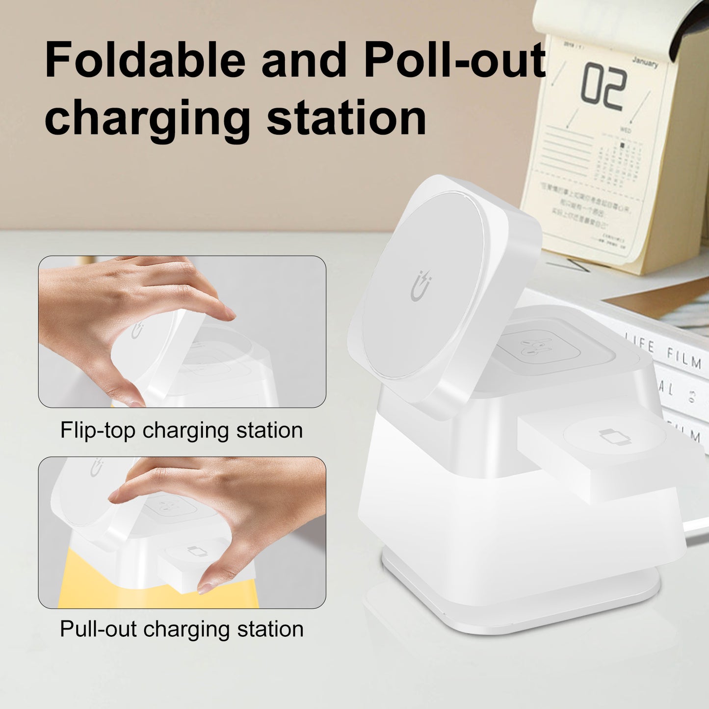 Support de chargeur sans fil 4 en 1 rotatif et lumineux pour téléphone 15 14 13 12 Pro Max 8 7 Station de charge rapide magnétique