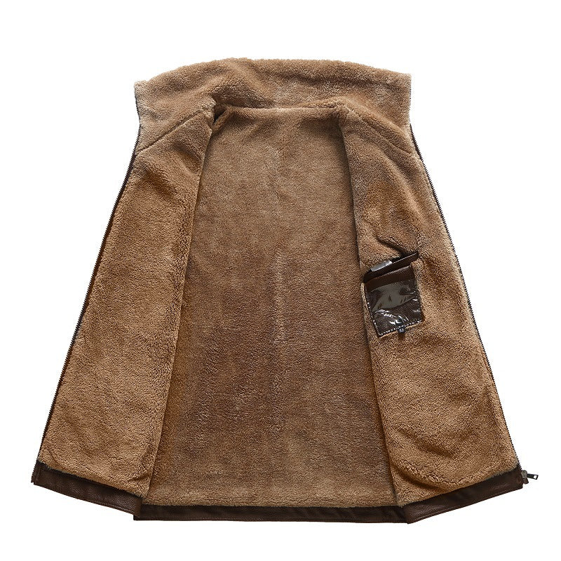 Manteau rembourré en cuir polaire à revers pour homme