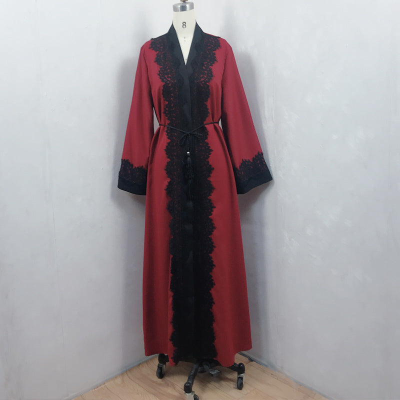 Stylish Muslim Women'S Lace Dress Cardigan Robe for Everyday Wear