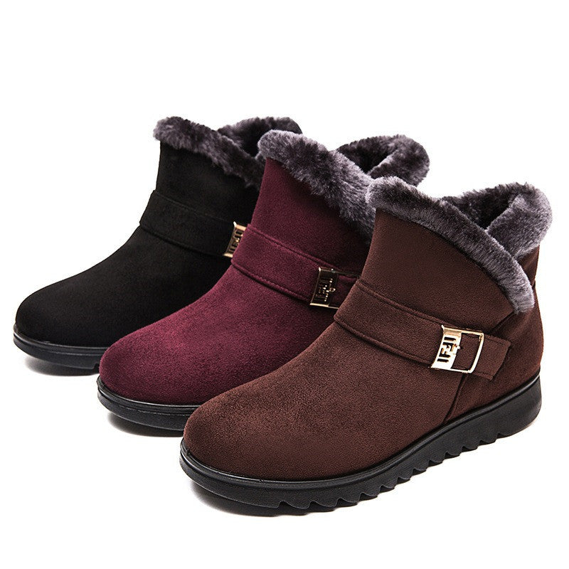 Winterstiefel Damen Warm Plüsch Schneestiefel Reißverschluss Komfort Flats Schuhe