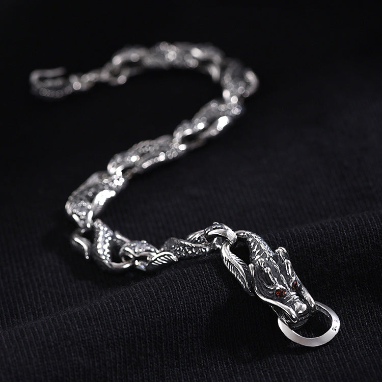 Men's Style 925 Silver Zodiac Dragon Bone Bracelet