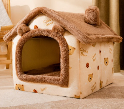 Niche pliable pour chien, lit pour chat, villa d'hiver, chenil, niche amovible, nid chaud, grotte fermée, canapé, fournitures pour animaux de compagnie